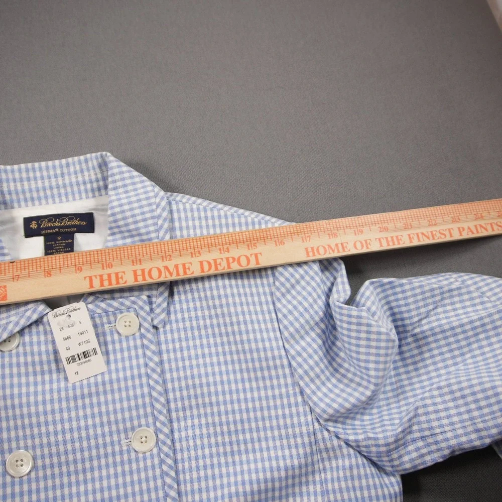 NEW Brooks Brothers Gingham Double Breasted 3/4 Sleeve Women Jacket 12 Office